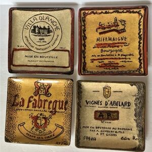 Vintage WILLIAM SONOMA 4-pcs French Wine Ceramic Hors d’oeuvre Plates #0101262B